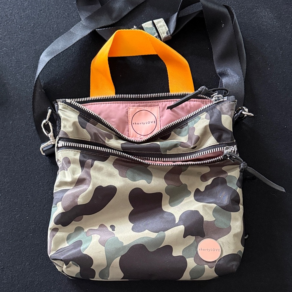 Cherry Love Camouflage Crossbody Bag with Orange Handle